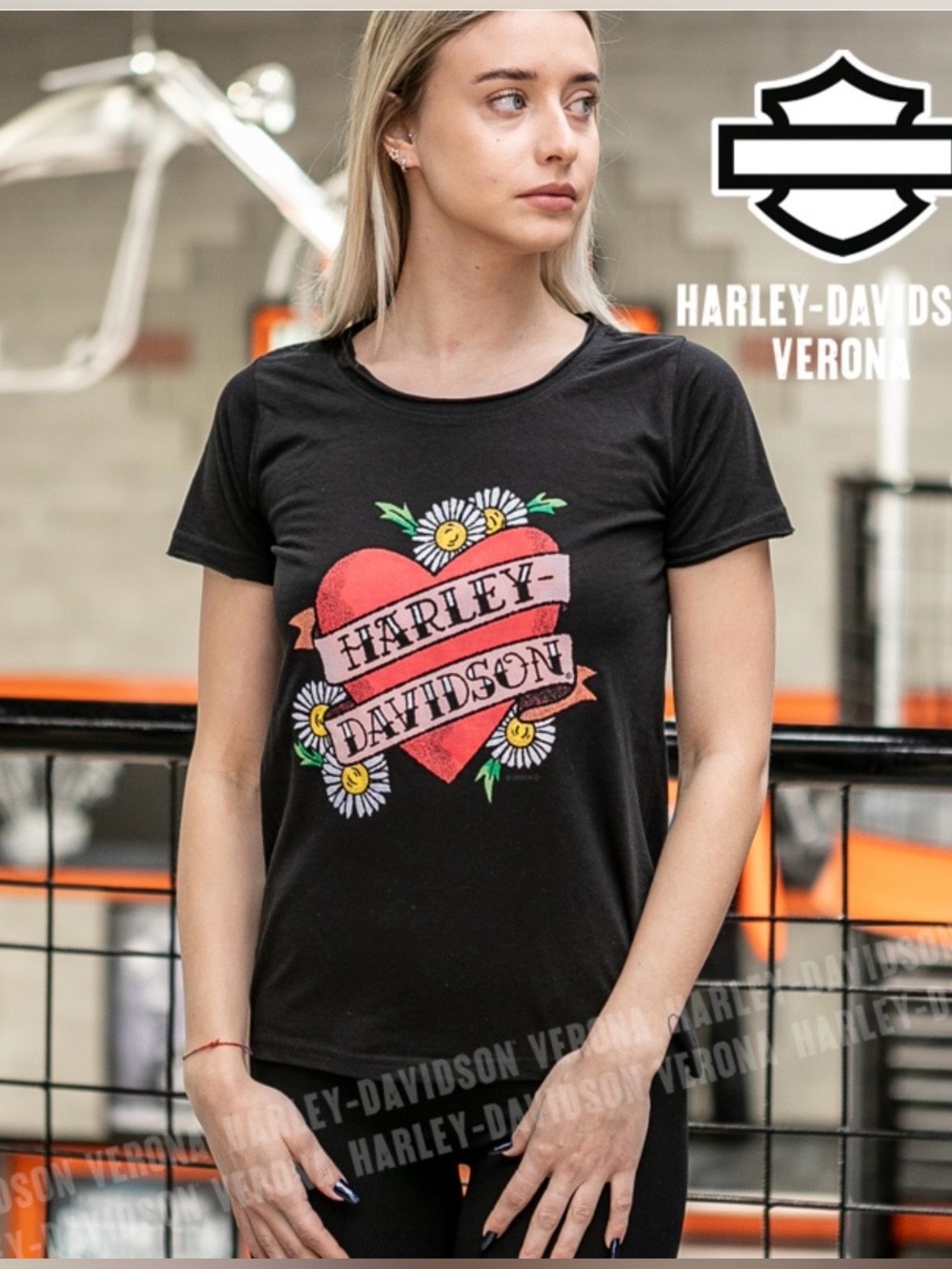 Harley-Davidson Cadiz Spain Heart Daisy Graphic T-Shirt Black Women’s XL Biker